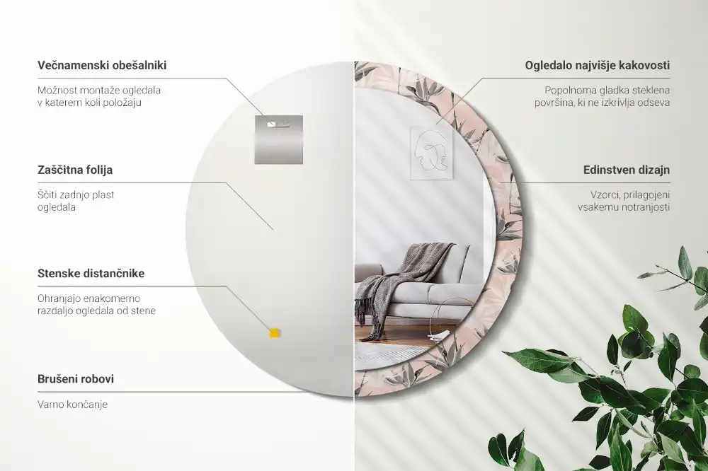 Rund spegel med tryckt Strelitzia