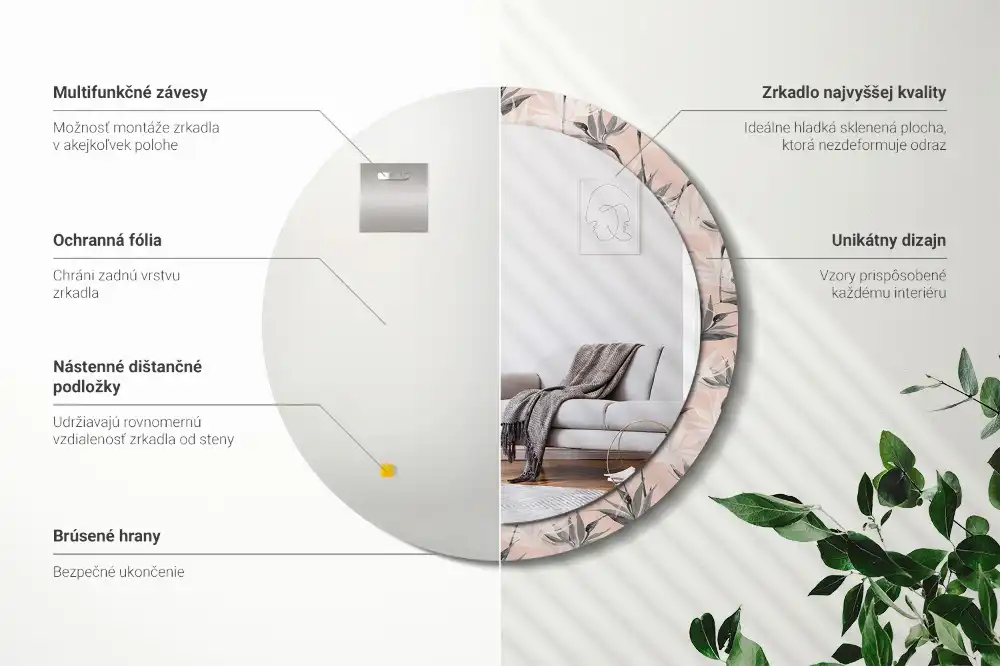 Rund spegel med tryckt Strelitzia