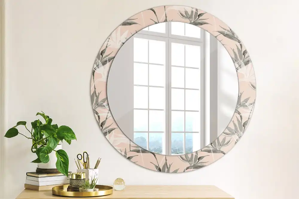 Rund spegel med tryckt Strelitzia