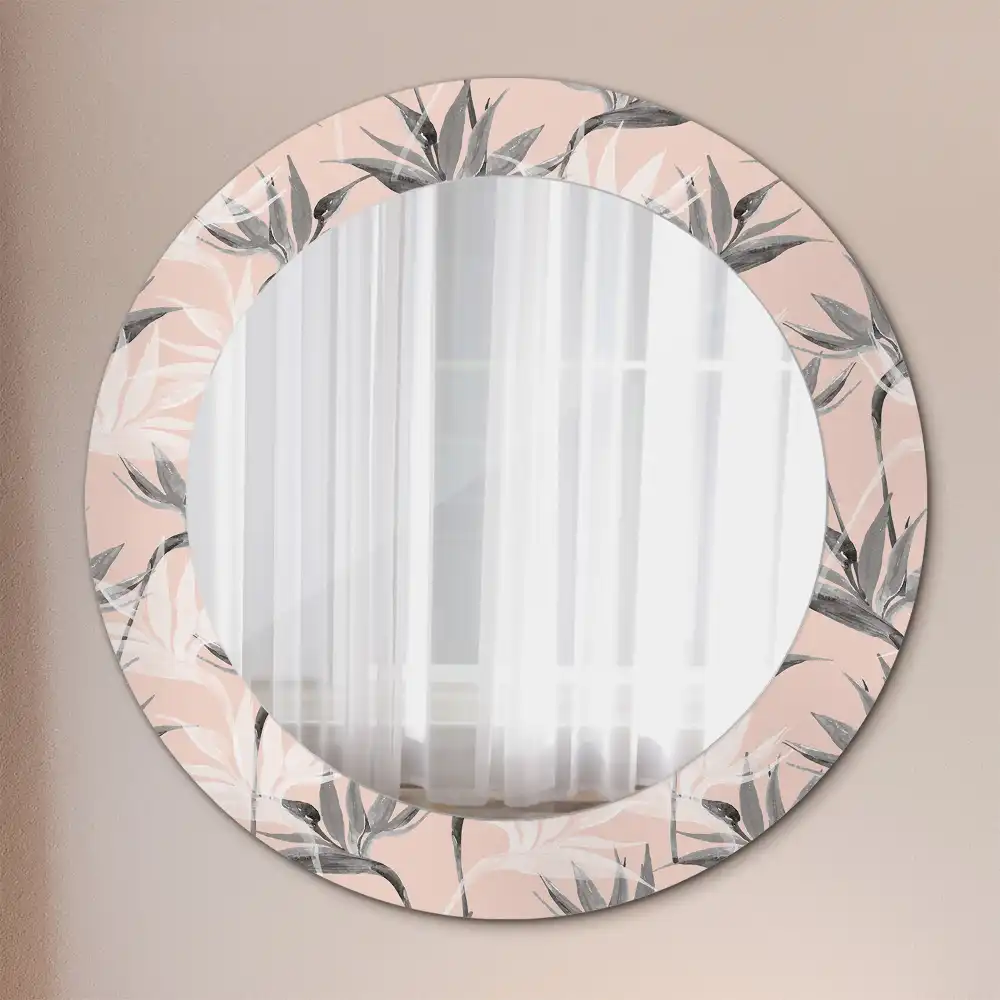 Rund spegel med tryckt Strelitzia