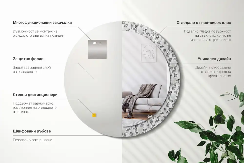 Rund spegel med tryckt ram Tropisk tiger