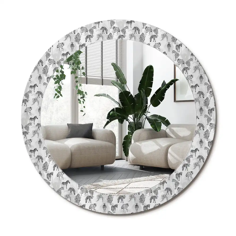 Rund spegel med tryckt ram Tropisk tiger