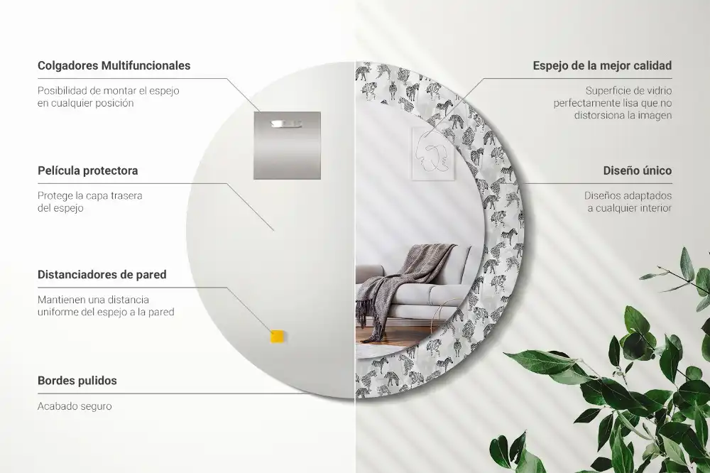 Rund spegel med tryckt ram Tropisk tiger