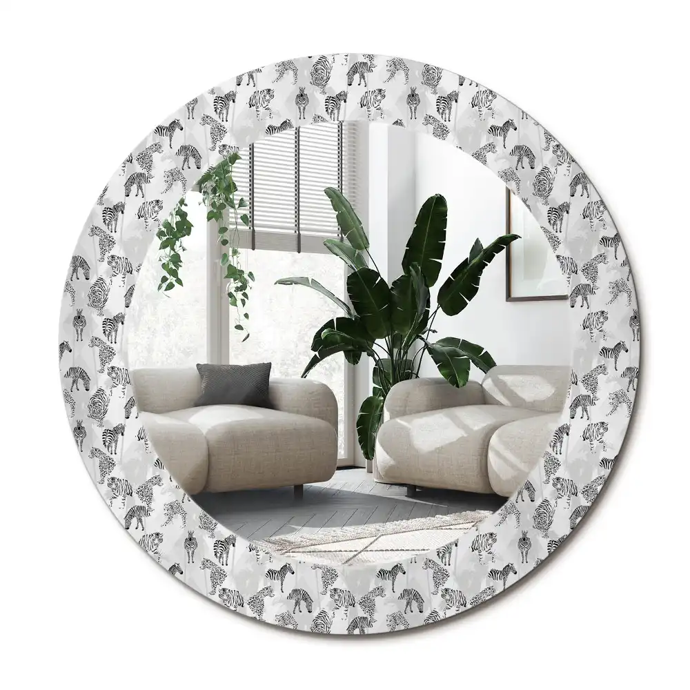 Rund spegel med tryckt ram Tropisk tiger