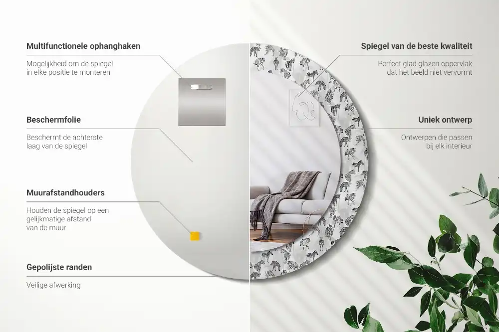 Rund spegel med tryckt ram Tropisk tiger