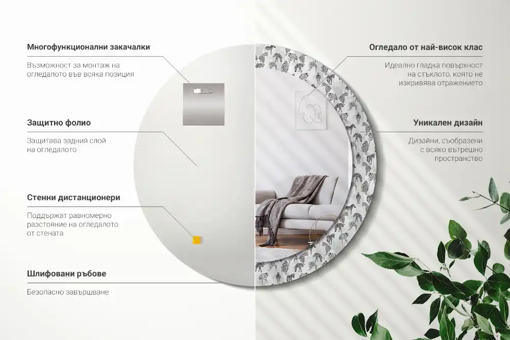 Rund spegel med tryckt ram Tropisk tiger