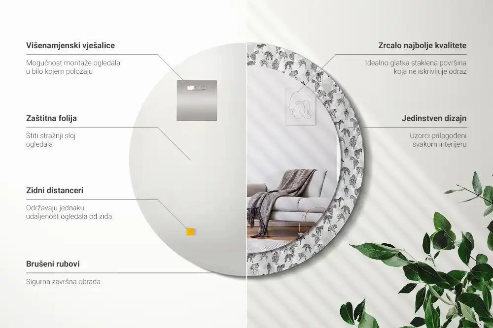 Rund spegel med tryckt ram Tropisk tiger