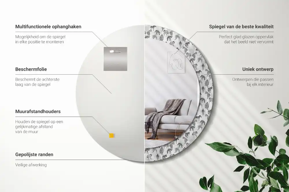 Rund spegel med tryckt ram Tropisk tiger