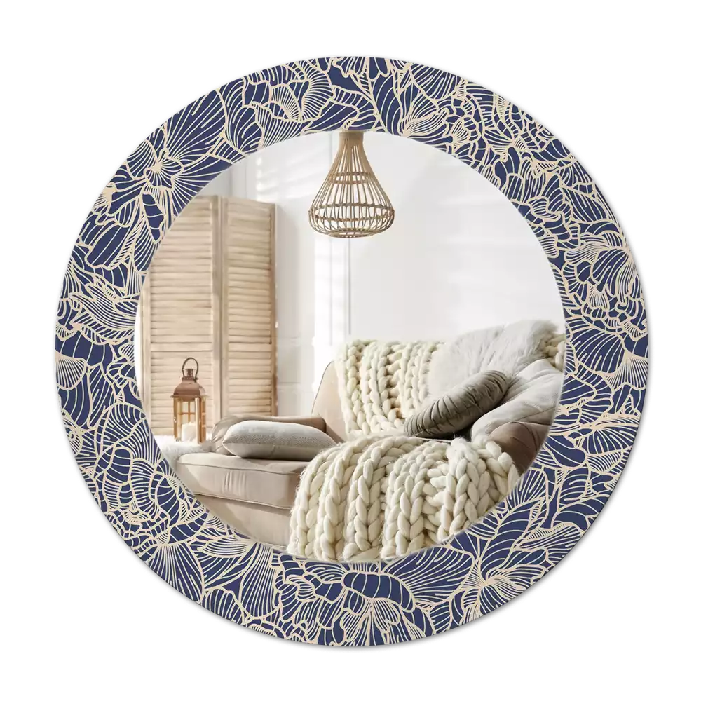 Rund spegel med tryckt Blommor