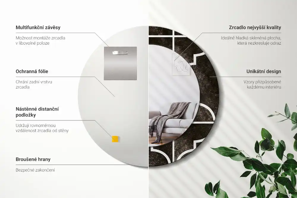 Rund spegel med tryckt Antikt mönster