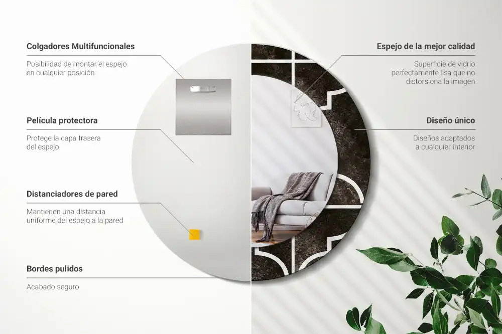 Rund spegel med tryckt Antikt mönster