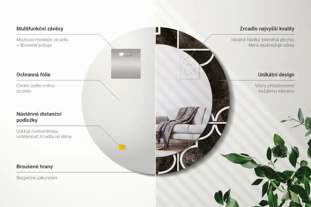 Rund spegel med tryckt Antikt mönster