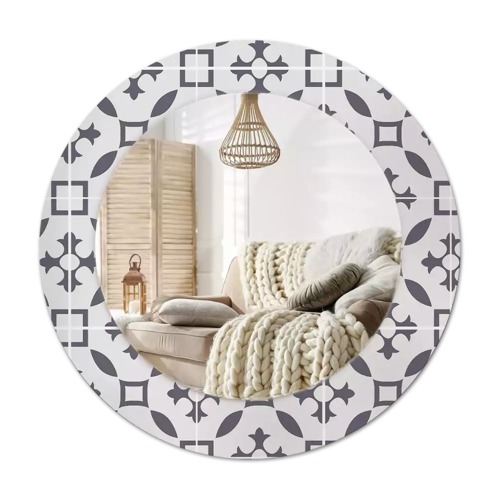 Rund spegel med tryckt ram Kakelmönster