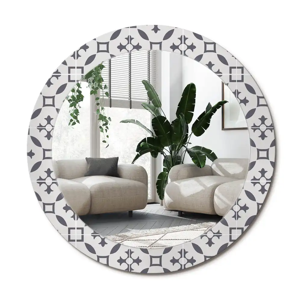 Rund spegel med tryckt ram Kakelmönster