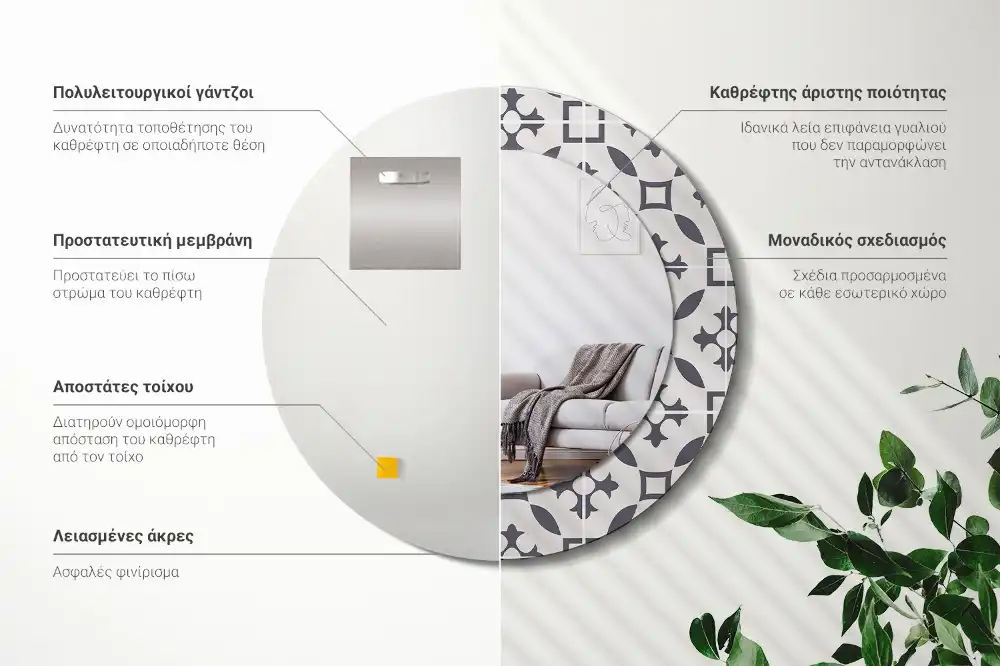 Rund spegel med tryckt ram Kakelmönster