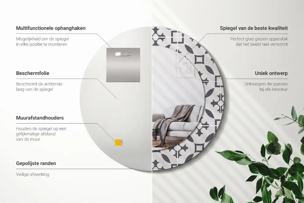 Rund spegel med tryckt ram Kakelmönster