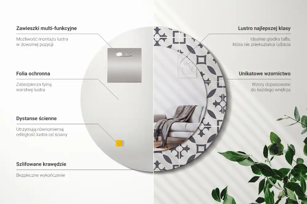 Rund spegel med tryckt ram Kakelmönster