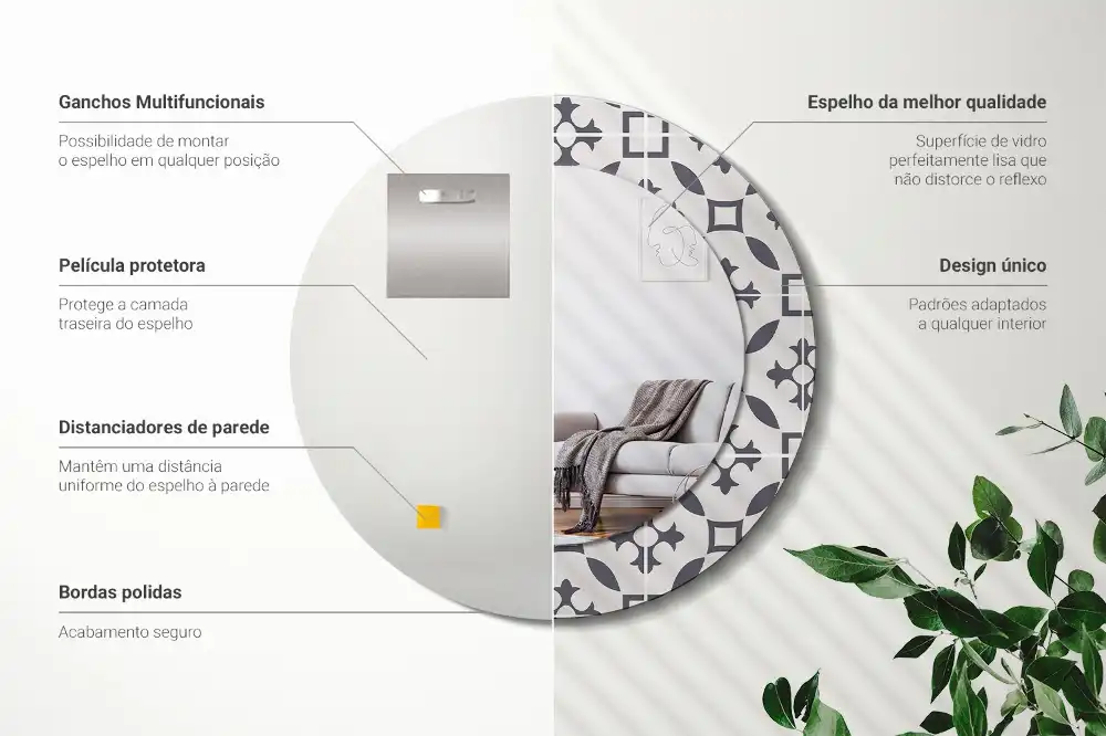 Rund spegel med tryckt ram Kakelmönster