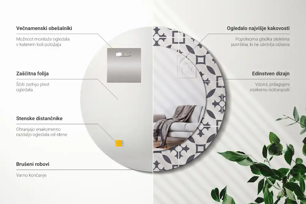 Rund spegel med tryckt ram Kakelmönster