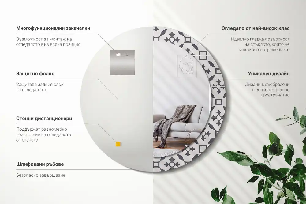 Rund spegel med tryckt ram Kakelmönster