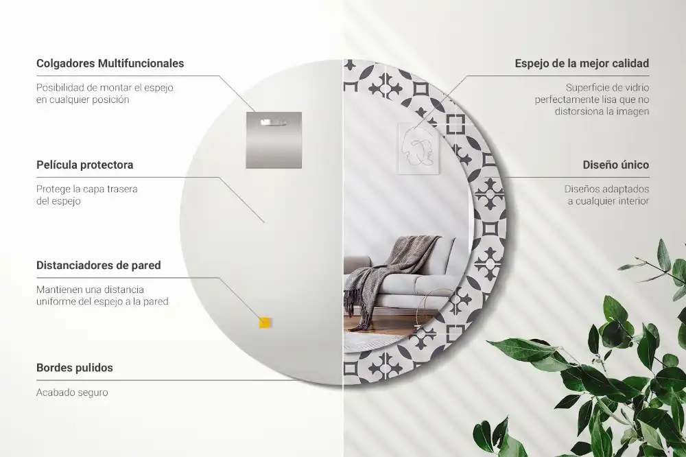 Rund spegel med tryckt ram Kakelmönster