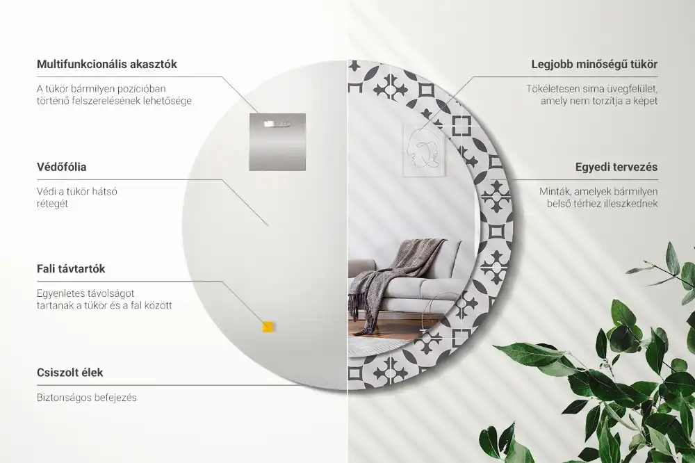 Rund spegel med tryckt ram Kakelmönster