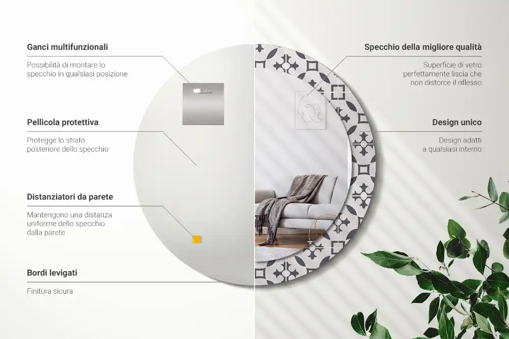 Rund spegel med tryckt ram Kakelmönster