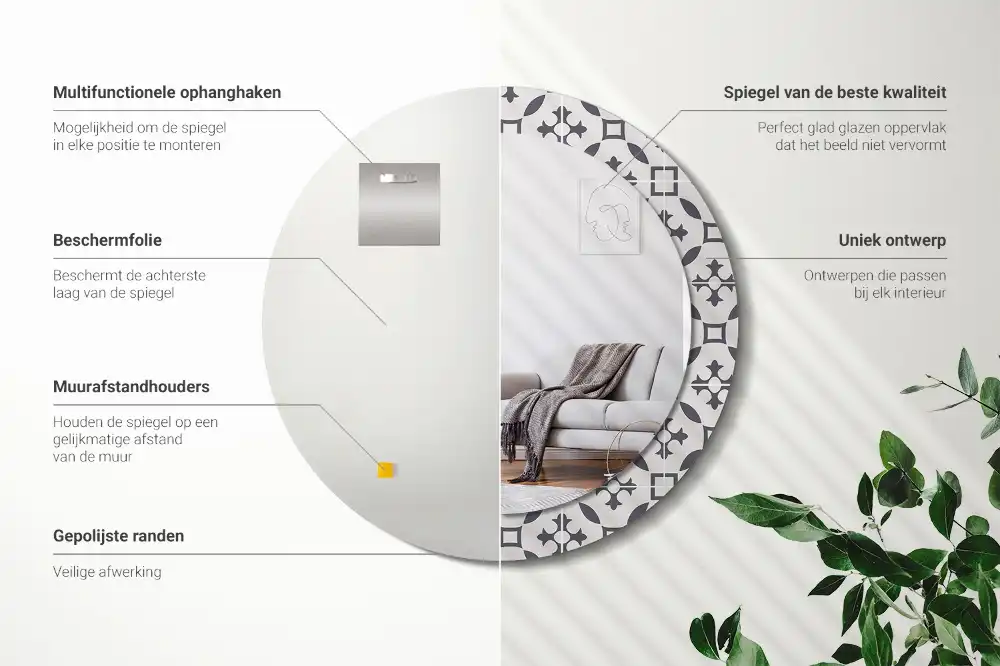 Rund spegel med tryckt ram Kakelmönster