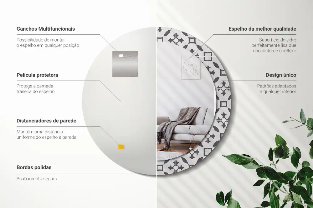 Rund spegel med tryckt ram Kakelmönster