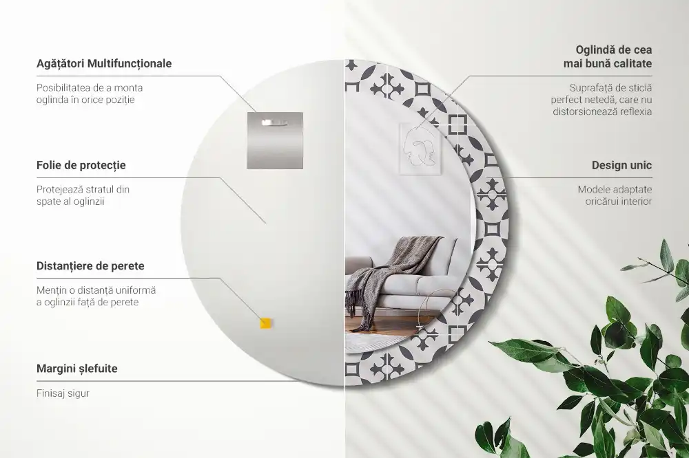 Rund spegel med tryckt ram Kakelmönster