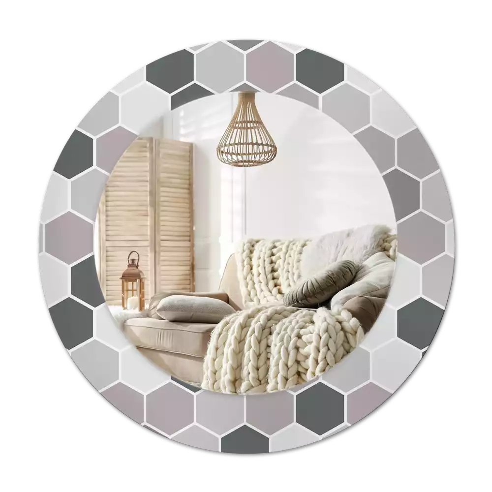 Rund spegel med tryckt Hexagonalt mönster