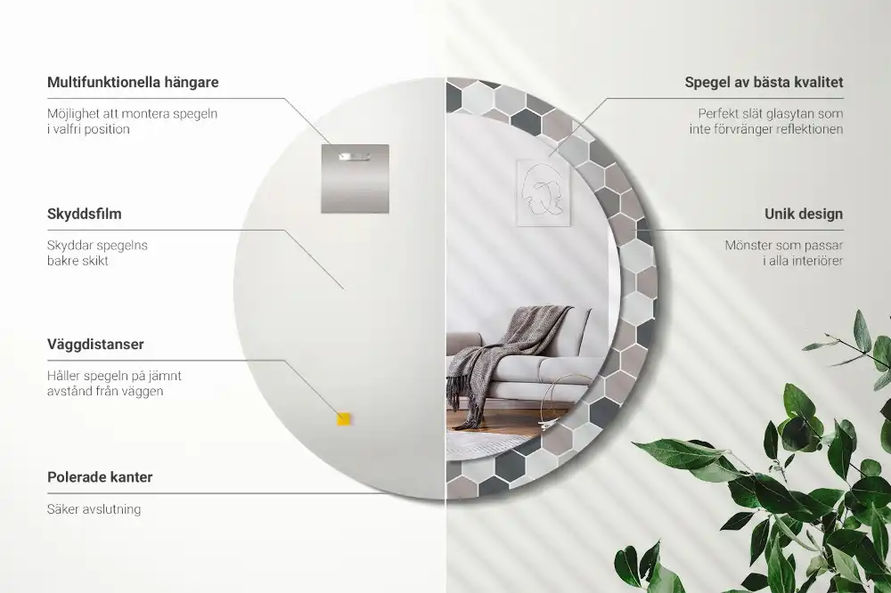 Rund spegel med tryckt Hexagonalt mönster