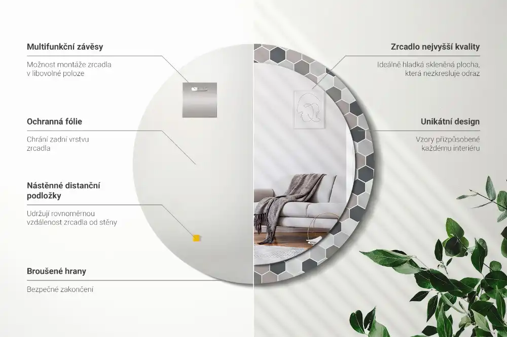 Rund spegel med tryckt Hexagonalt mönster