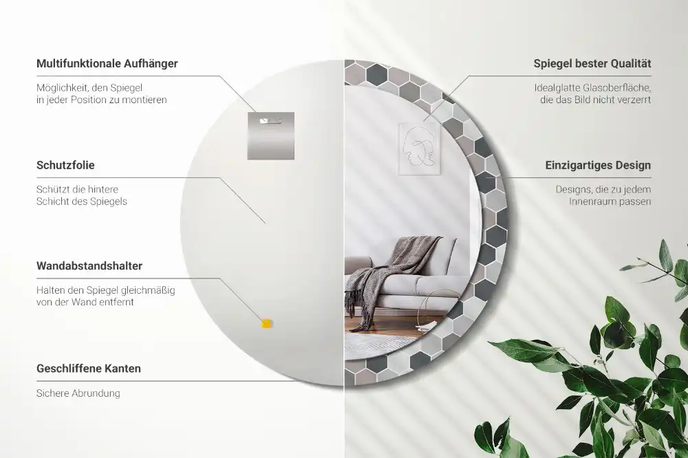 Rund spegel med tryckt Hexagonalt mönster