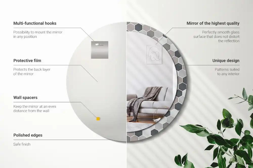 Rund spegel med tryckt Hexagonalt mönster
