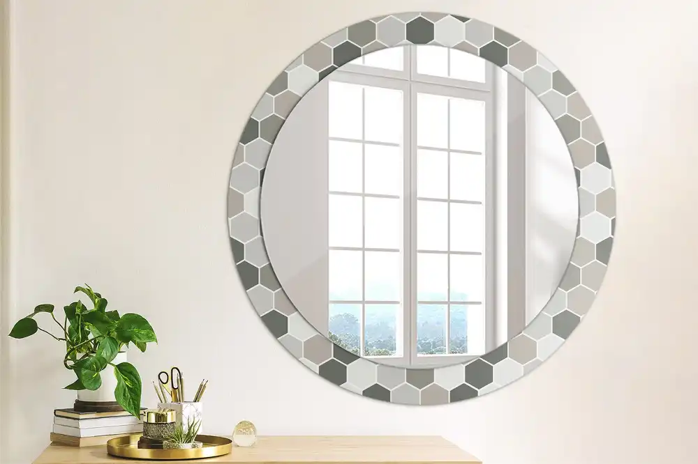 Rund spegel med tryckt Hexagonalt mönster