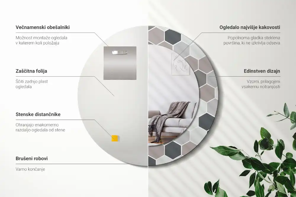 Rund spegel med tryckt Hexagonalt mönster