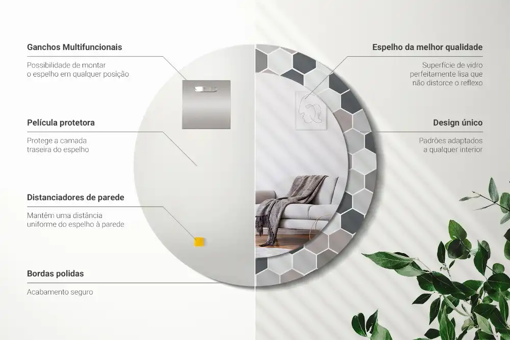 Rund spegel med tryckt Hexagonalt mönster