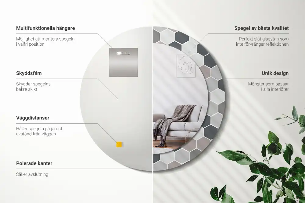 Rund spegel med tryckt Hexagonalt mönster