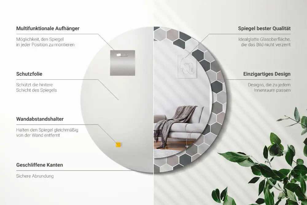 Rund spegel med tryckt Hexagonalt mönster