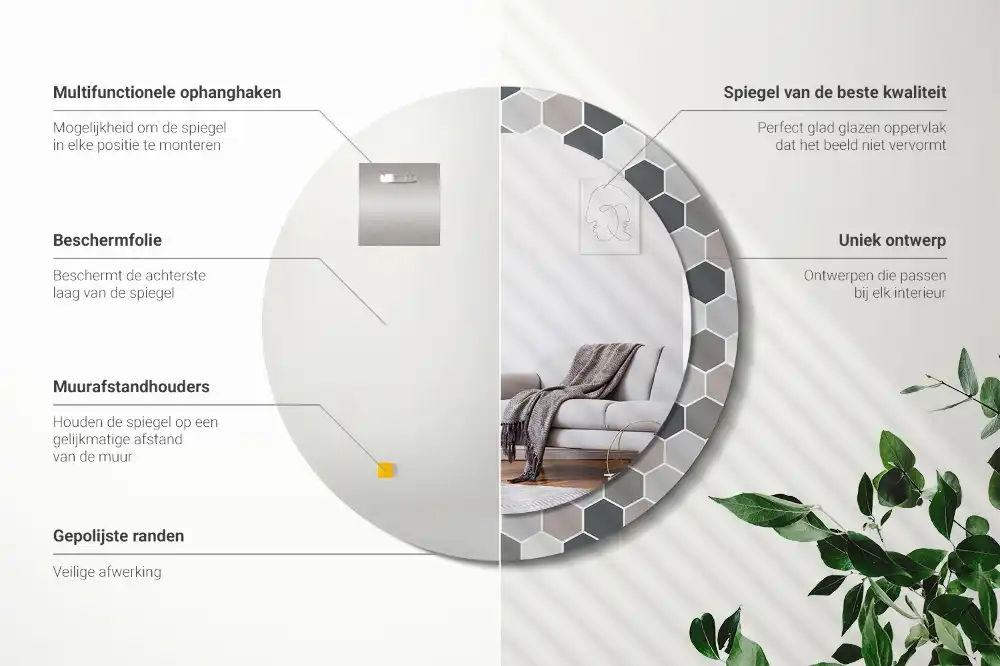 Rund spegel med tryckt Hexagonalt mönster