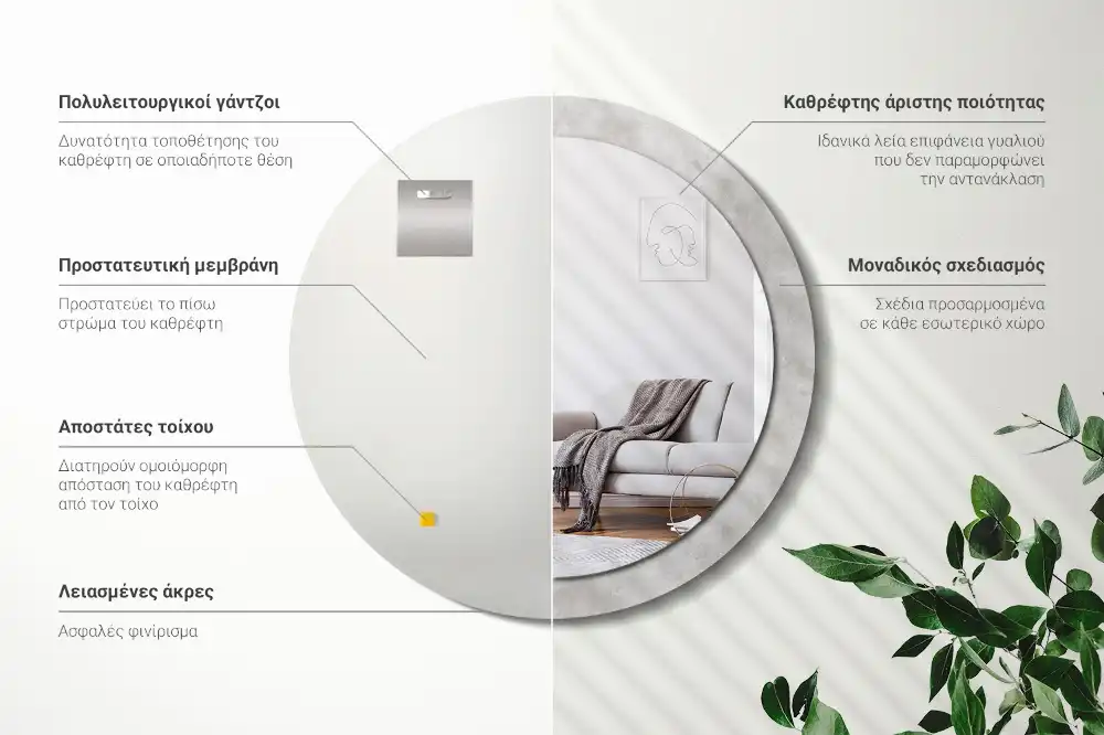 Rund spegel med tryckt ram Betongstruktur