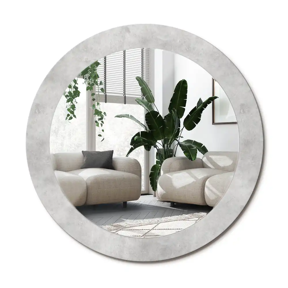 Rund spegel med tryckt ram Betongstruktur