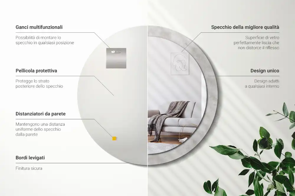 Rund spegel med tryckt ram Betongstruktur