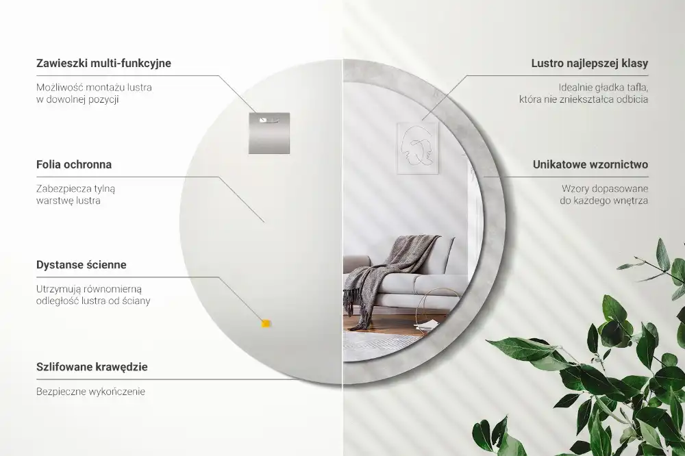 Rund spegel med tryckt ram Betongstruktur