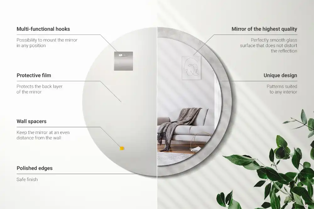 Rund spegel med tryckt ram Betongstruktur