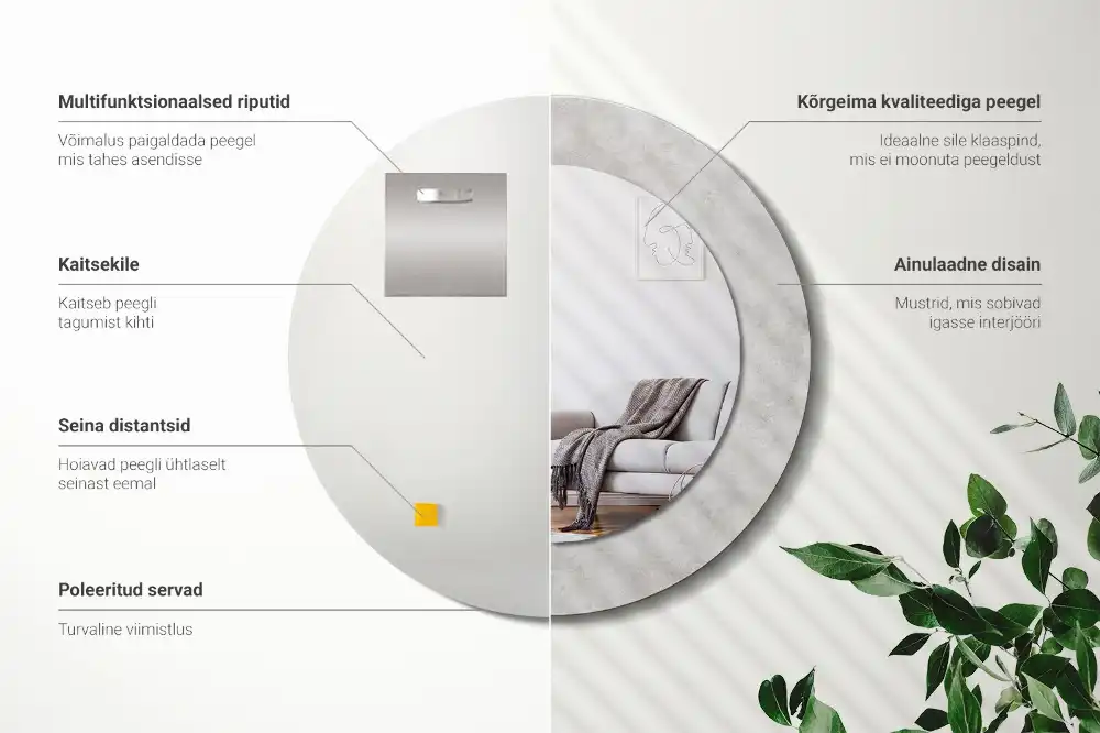 Rund spegel med tryckt ram Betongstruktur