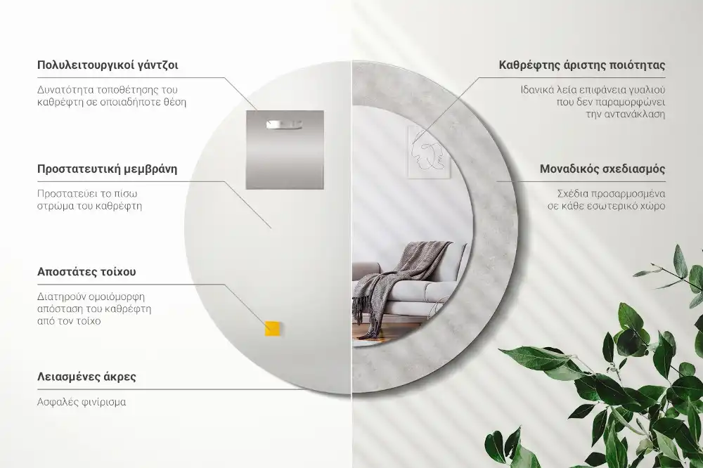 Rund spegel med tryckt ram Betongstruktur