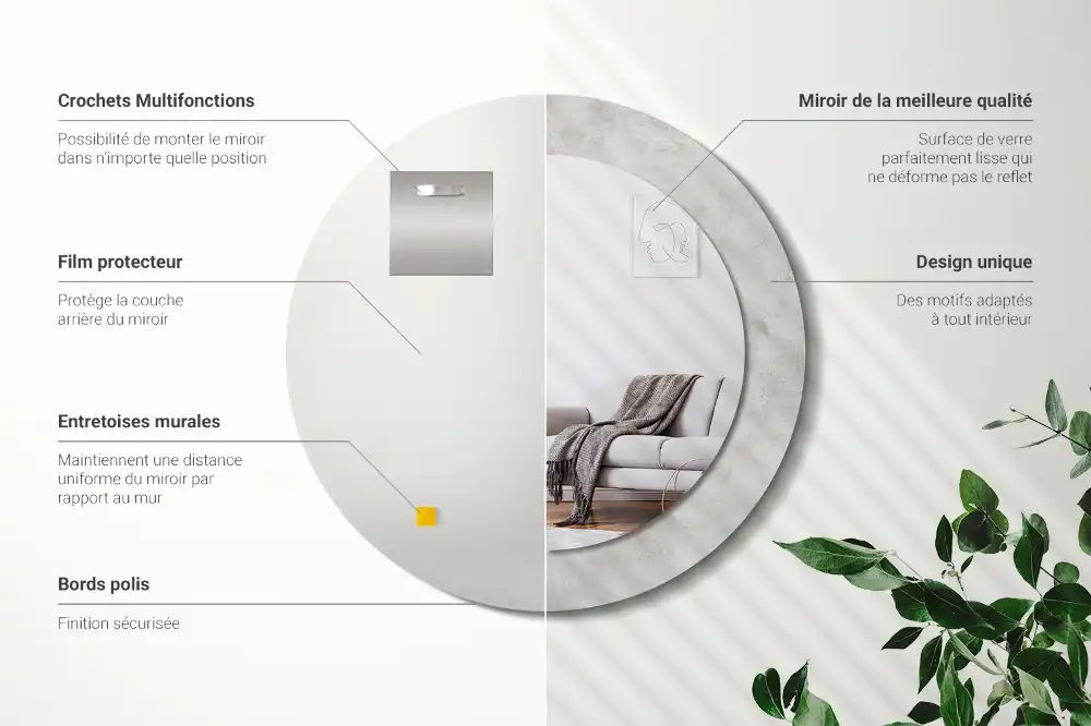 Rund spegel med tryckt ram Betongstruktur