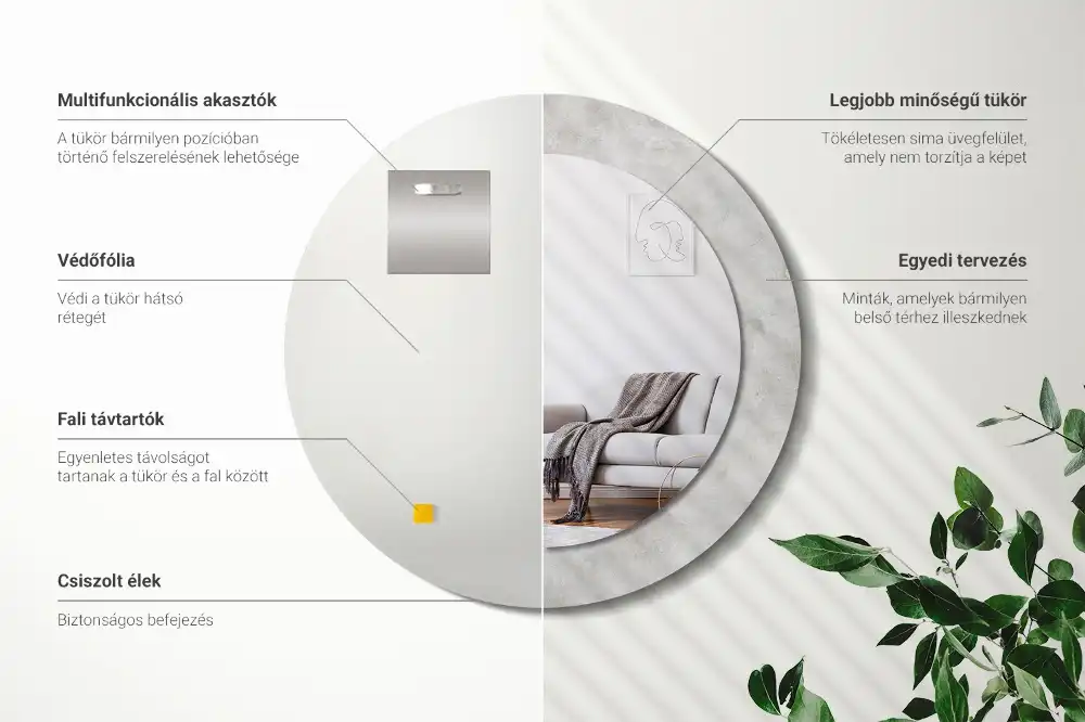 Rund spegel med tryckt ram Betongstruktur